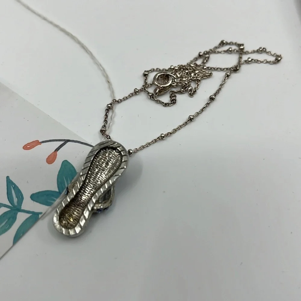 🏖️ Vintage Italy 925 Sterling Silver Blue Flip Flop Pendant Necklace - Picture 8 of 12